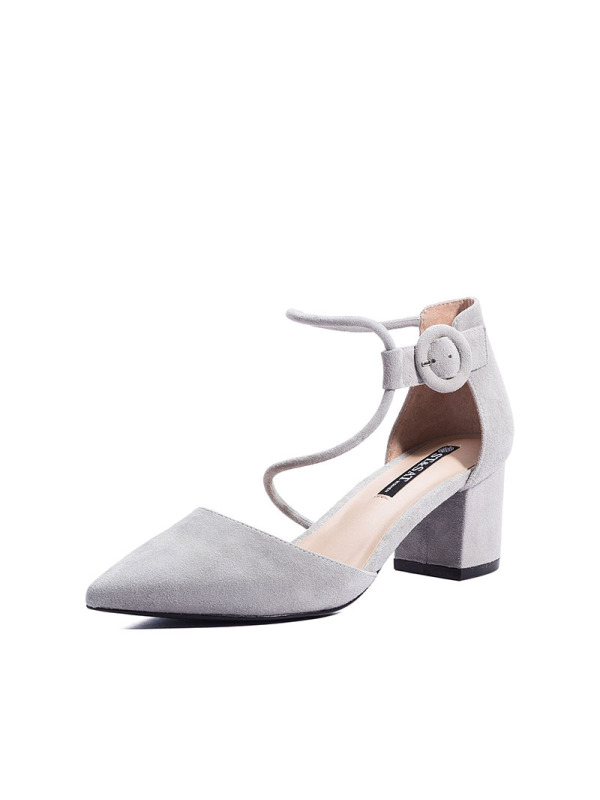 ST&SAT/星期六春夏新款尖头中空浅口粗高跟单鞋女SS91114135