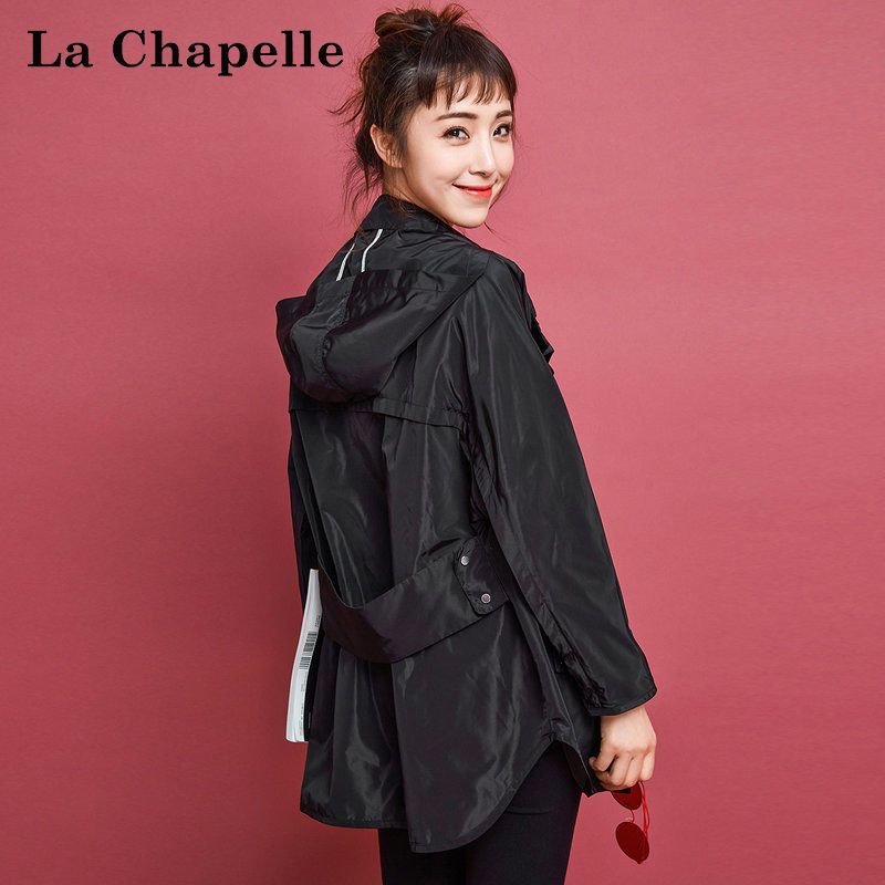 拉夏贝尔puella春季女装连帽薄风衣外套女中长款韩版宽松20009328