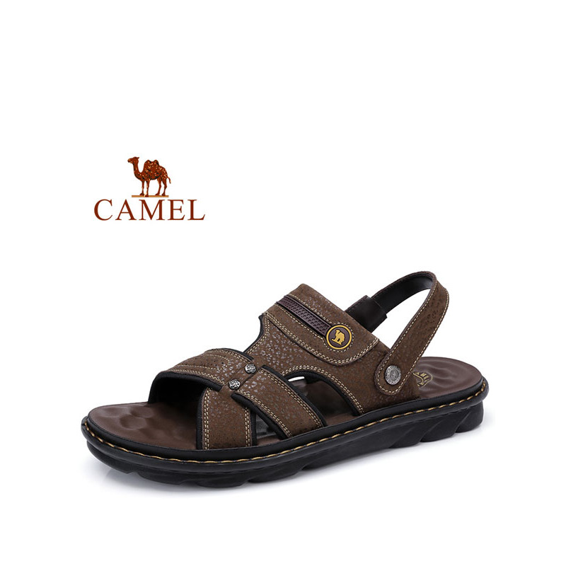 camel骆驼牛皮凉鞋透气舒适耐磨休闲露趾厚底男皮鞋