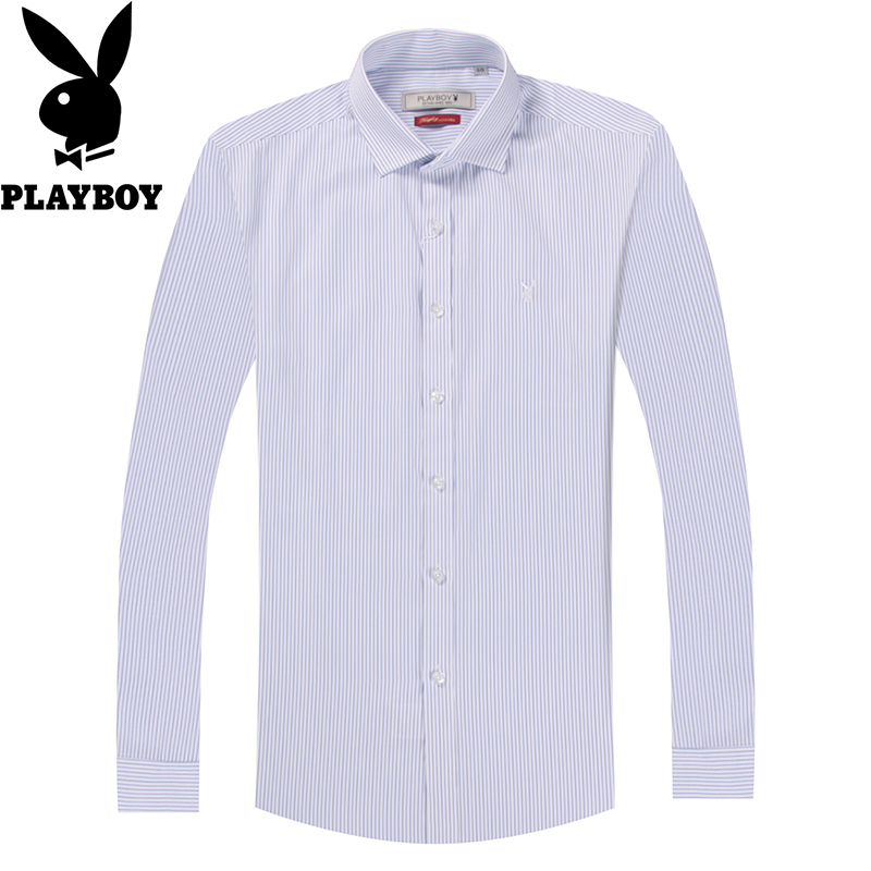 花花公子(PLAYBOY)衬衫男春夏季商务免烫男士休闲长袖衬衣男装青年修身寸衫