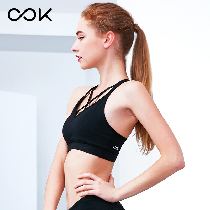 OOK运动内衣女背心式防震跑步聚拢定型瑜伽健身文胸（黑色）