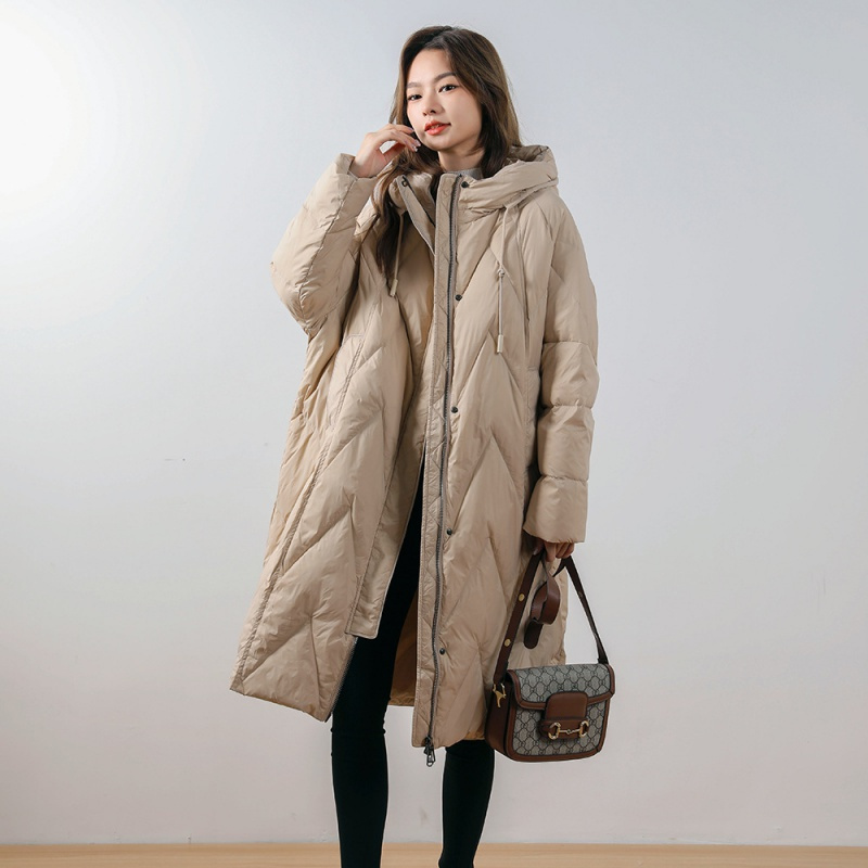 新款冬季保暖过膝带帽羽绒服女款韩版宽松中长款加厚