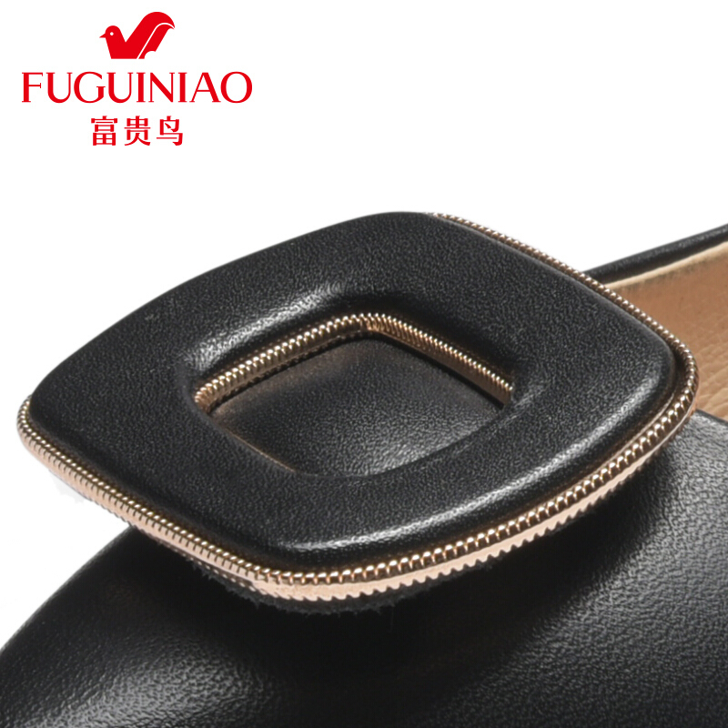 富贵鸟（FUGUINIAO）2018春新款单鞋女皮鞋尖头粗跟浅口女鞋