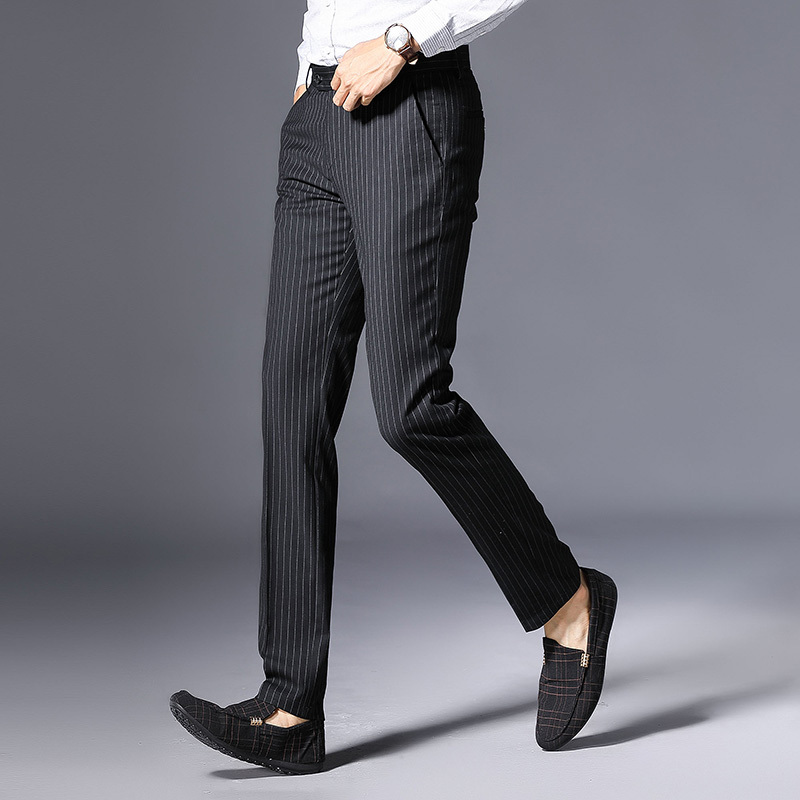 富贵鸟fuguiniao西裤男春秋季竖条纹休闲西裤男士长裤修身商务坠感