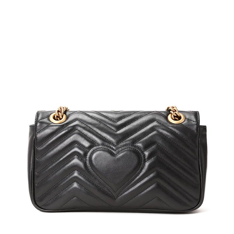 预售GUCCI 古驰 GG Marmont 皮拼链条包 单肩包 斜挎包 小号 双G饰扣绗缝皮图片