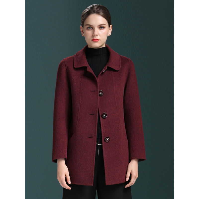 恒源祥女士毛呢大衣秋冬款双面呢羊毛大衣气质中年女装秋冬时尚毛呢