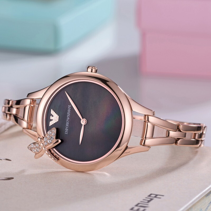 阿玛尼emporioarmani手表女士绿色贝母蜻蜓腕表蜻蜓绿色表盘ar11139