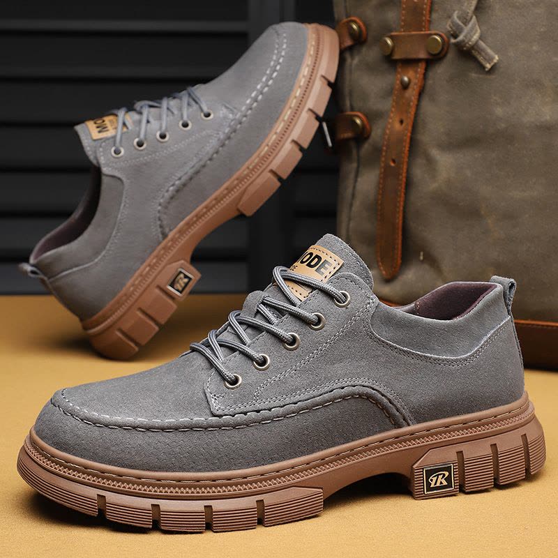 男鞋真皮高档磨砂户外运动休闲登山防滑耐磨软底猪皮八爪鱼休闲鞋图片