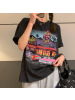 复古印花夏季宽松短袖T恤女早春韩版大码打底衫上衣女装
