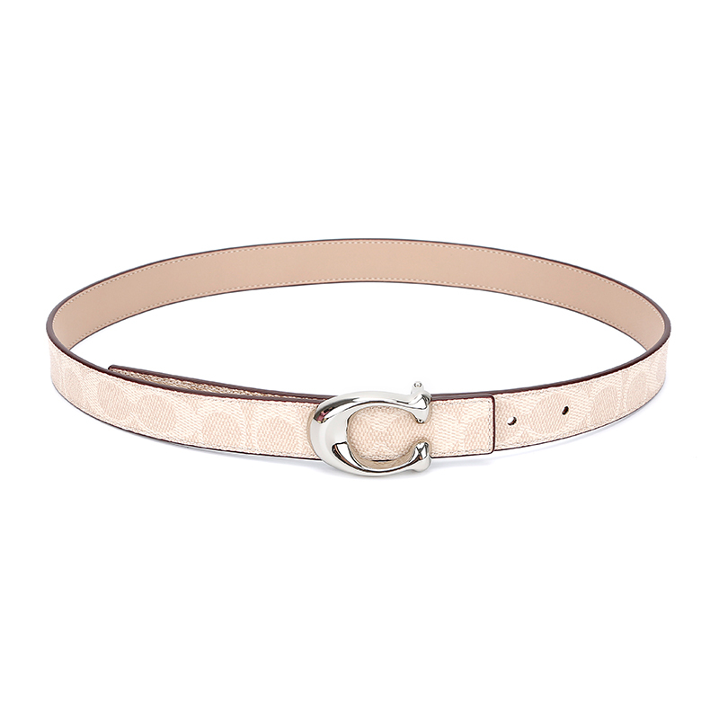 蔻驰coach奢侈品女士专柜款双面人造革配皮腰带皮带浅卡其配咖色箱包