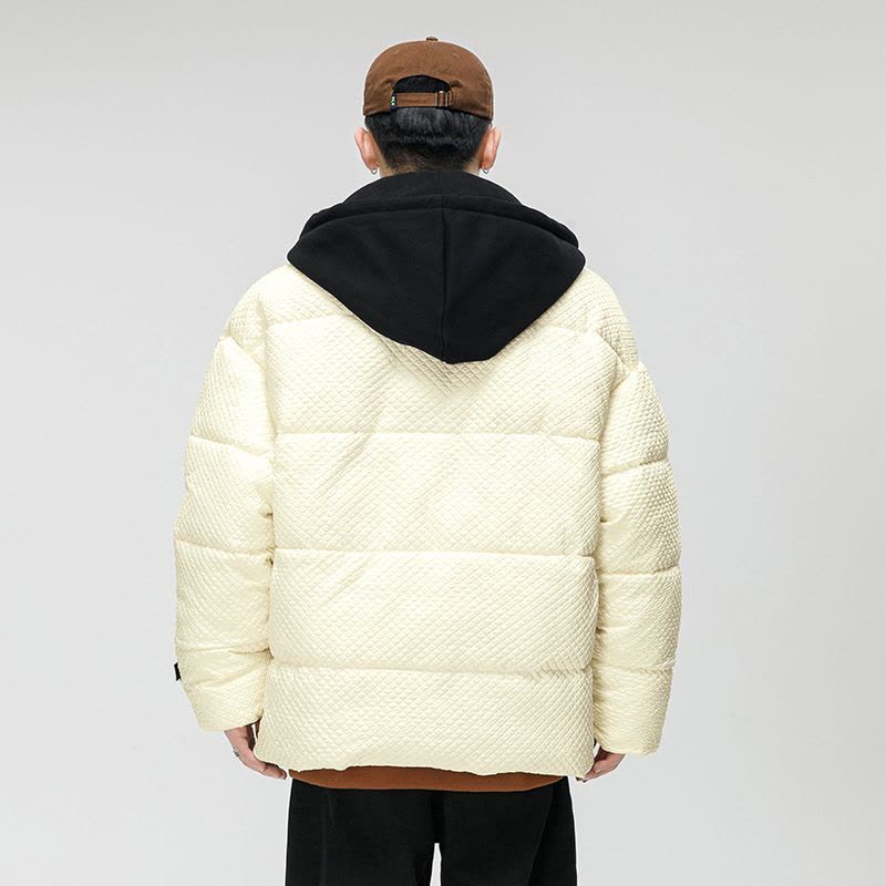 冬季加厚假两件棉衣男韩版连帽棉服潮牌宽松防风保暖情侣棉袄外套图片