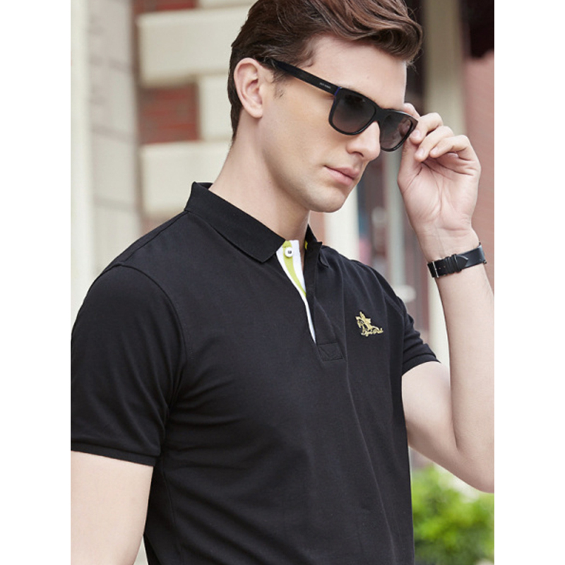 传奇保罗polo衫男短袖夏季黑色绣花修身韩版商务休闲t恤