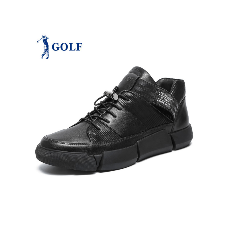 GOLF/高尔夫2018秋季新款高帮板鞋男六瓣耐磨厚底增高男鞋子潮韩版暗黑光泽运动休闲鞋男