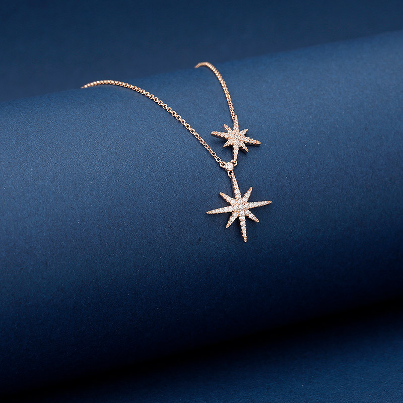 自营新品apmmonaco粉金色双流星项链女锁骨链毛衣链礼物送女友rc3351