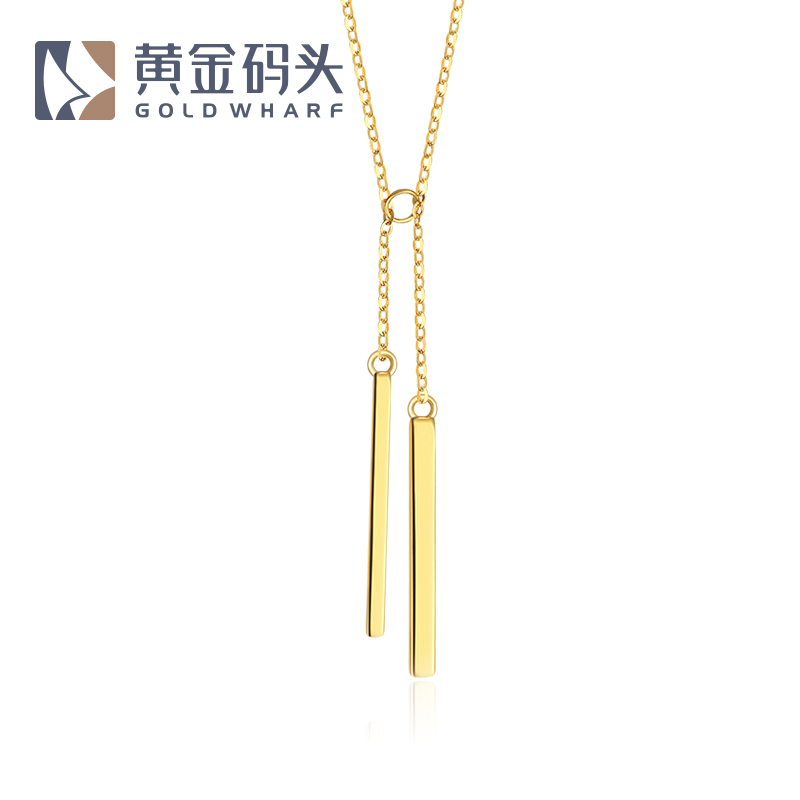 黄金码头 18K金套链双节棍坠子O字链时尚个性饰品彩金爱棒相守吊坠