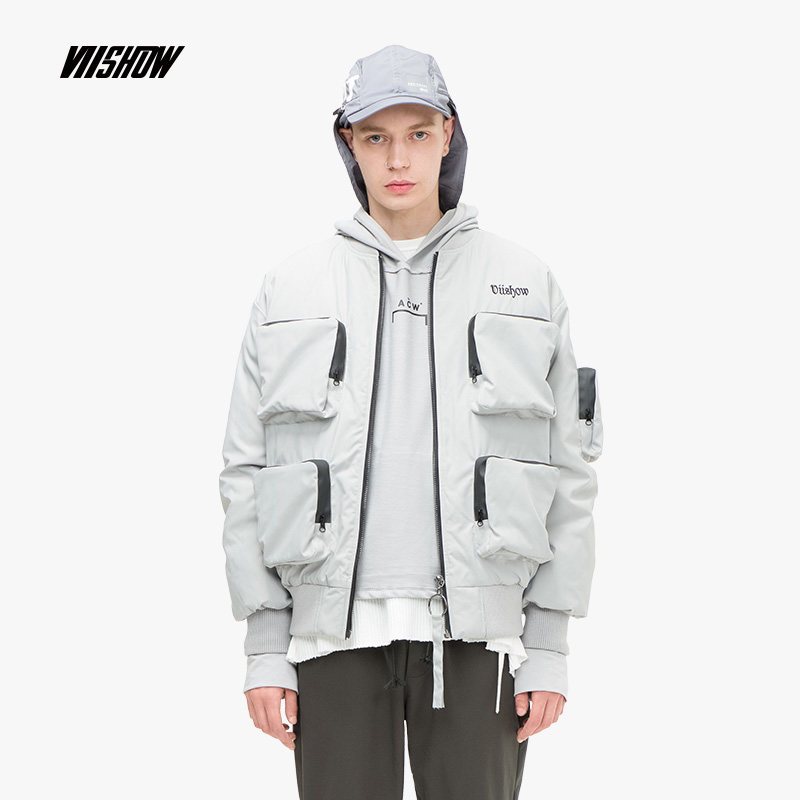 viishow羽绒服男 冬季保暖男士韩版外套多口袋工装棒球领 0