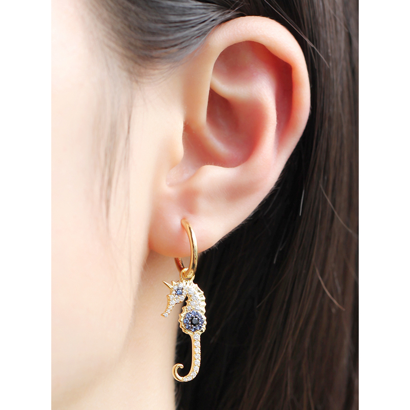 apmmonaco幸运海马耳环女士单只气质长款耳坠个性耳钉法式925银耳饰