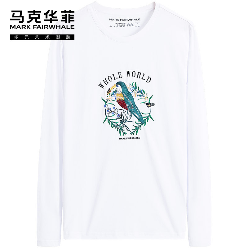 马克华菲长袖T恤男2021春装新款纯棉刺绣春秋薄款春季品牌打底衫
