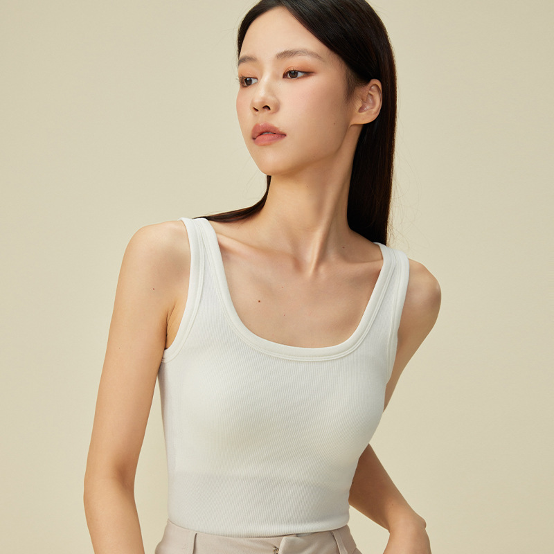 秋冬德绒保暖背心带胸垫女款加绒U领毛圈绵羊毛发热保暖马甲