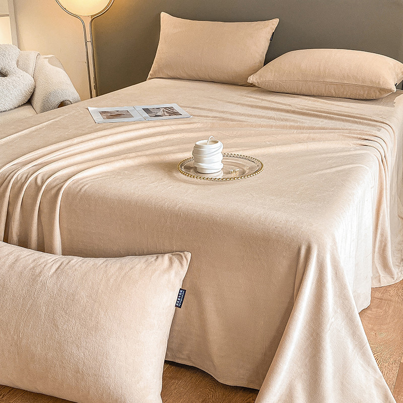 纯色牛奶绒床单单品冬季加厚珊瑚绒被单家用双人床单三件套