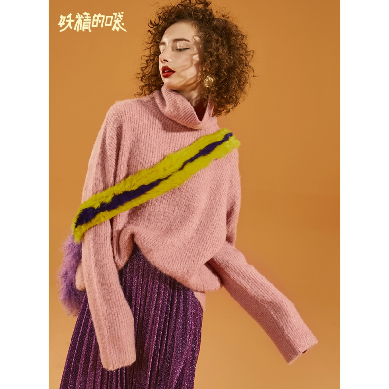 妖精的口袋Y早秋毛衣女宽松慵懒秋装毛绒高领套头针织衫J