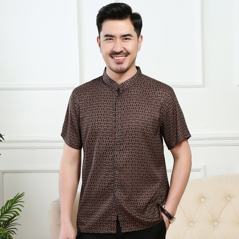 恒源祥男士短袖衬衫2019夏季薄款休闲花衬衣男中老年大码爸爸装