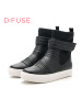 迪芙斯(D:fuse)冬季牛皮革/布圆头平底休闲短靴女DF64117317