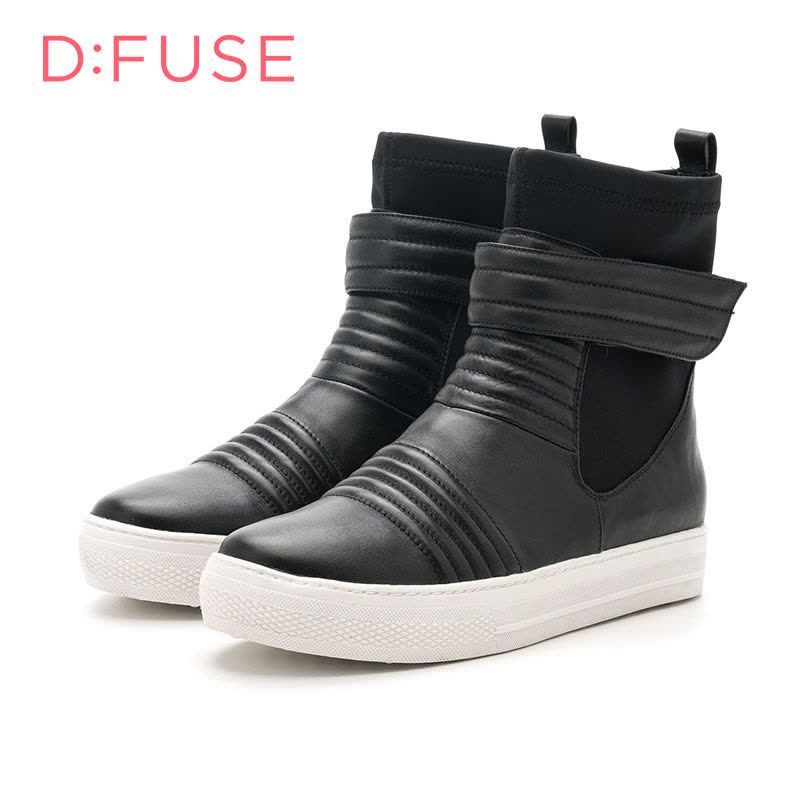 迪芙斯(D:fuse)冬季牛皮革/布圆头平底休闲短靴女DF64117317图片