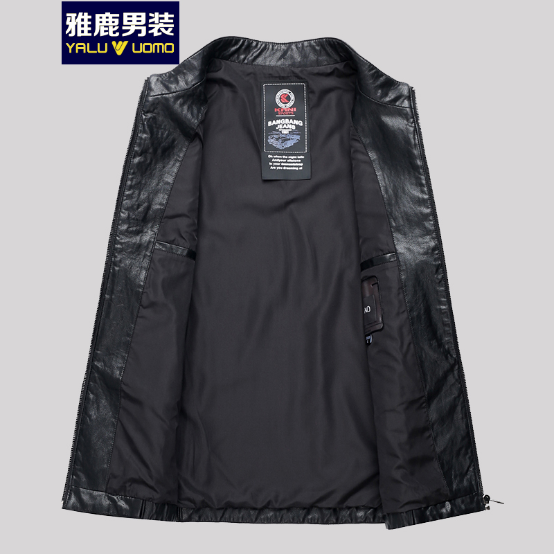 雅鹿男装2018休闲时尚爸爸皮衣年轻态修身柔软保暖S45EDPA88029