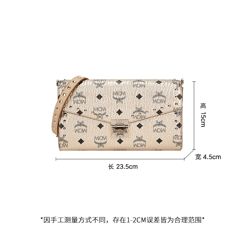MCM 女士香槟金色铆钉人造革单肩斜挎包链条包 MWRASME05T1001