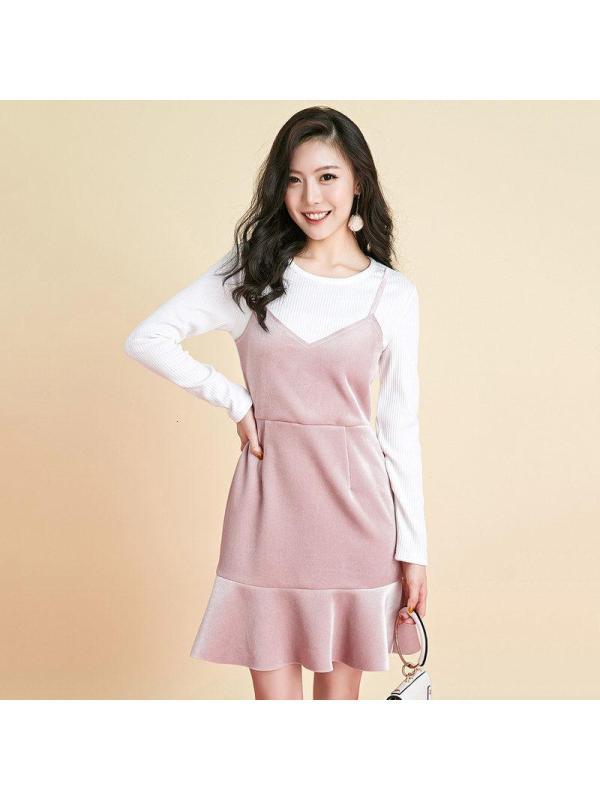 7M吊带针织连衣裙女新款修身气质韩版显瘦假两件吊70009452