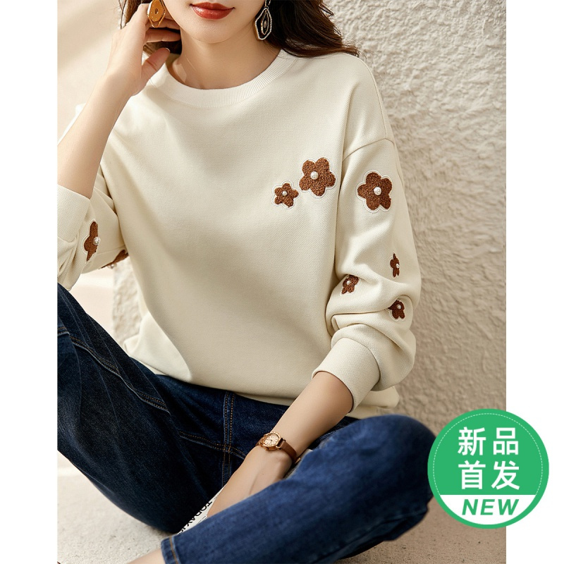 OUNIXUE欧昵雪 | [运动休闲卫衣]春时尚慵懒风圆领落肩长袖百搭套头女式上衣