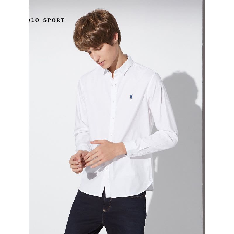 polo sport 长袖衬衫男男士免烫韩版修身商务长袖衬衣青年休闲秋季新品 白色图片