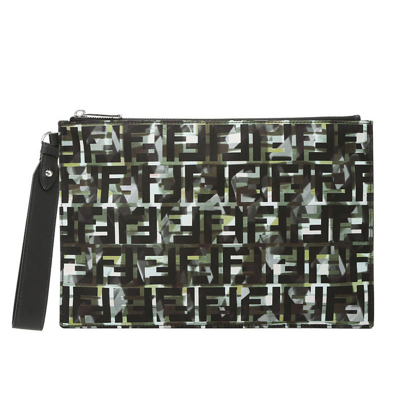 FENDI 芬迪 POUCH 手拿包中号 FF标识LOGO织物7N0105银扣