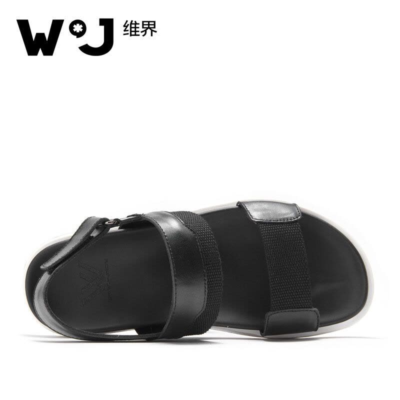 维界WATCHJADY 凉鞋2017新款沙滩鞋牛皮休闲皮凉鞋 黑色 42图片