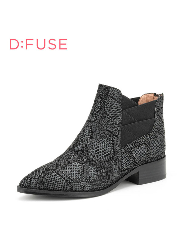 D：Fuse/迪芙斯切尔西短靴女秋冬牛皮尖头低跟女鞋DF64117076