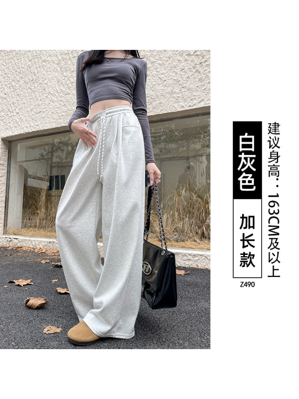 灰色运动裤女春秋季新款秋冬加绒直筒卫裤小个子休闲阔腿裤子