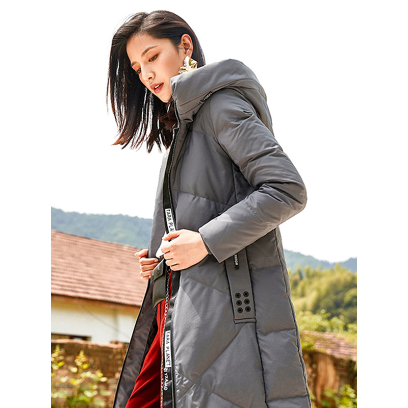 千仞岗2018秋冬新品羽绒服女长款时尚休闲连帽羽绒冬外套229261