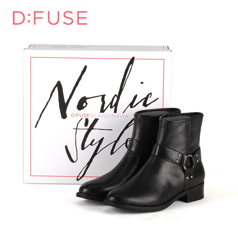 迪芙斯D:FUSE牛皮尖头低跟拉链皮带装饰深口女鞋DF54115512