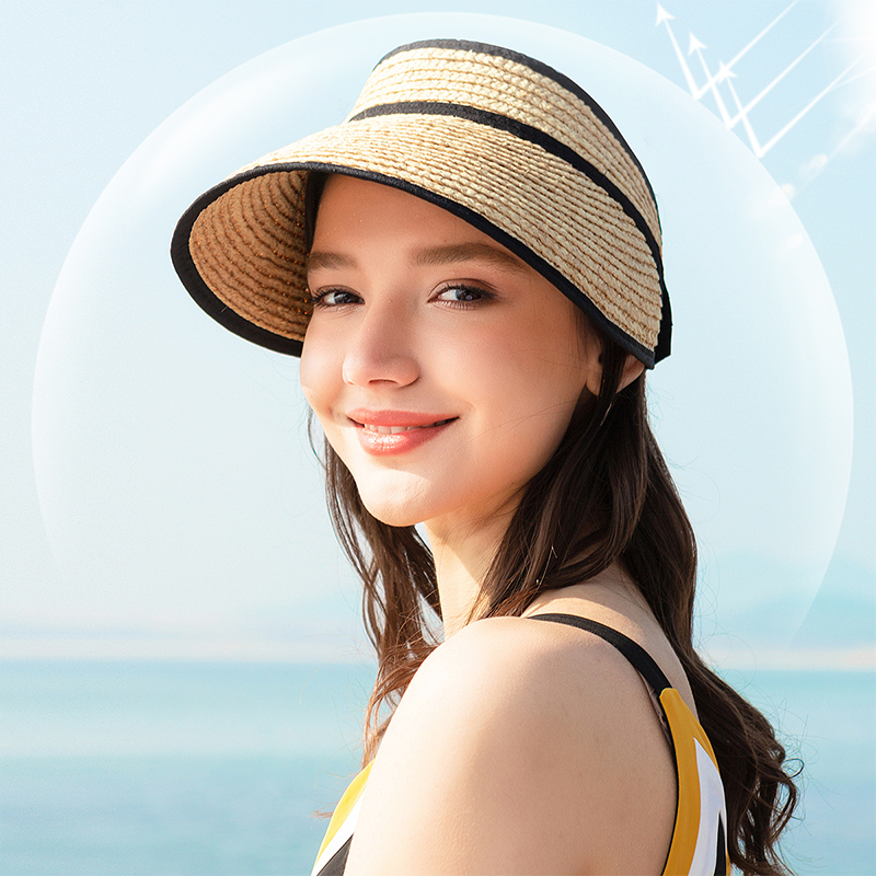 宏达HONDAR 夏日度假大檐空顶遮阳防晒拉菲草帽