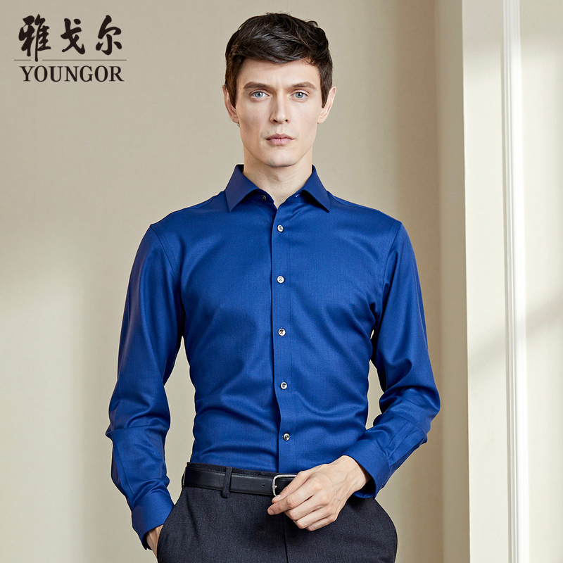 Youngor/雅戈尔2020春新品男士商务休闲蓝色素色长袖衬衫008HBY 42件