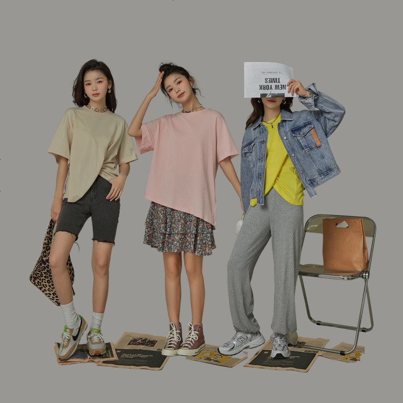 OtherMix造型T恤2021年夏季新款韩版设计感不规则短袖贴布上衣女
