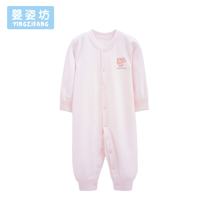 秋季新款男童女童长袖纯色简约前开扣两用档连体衣