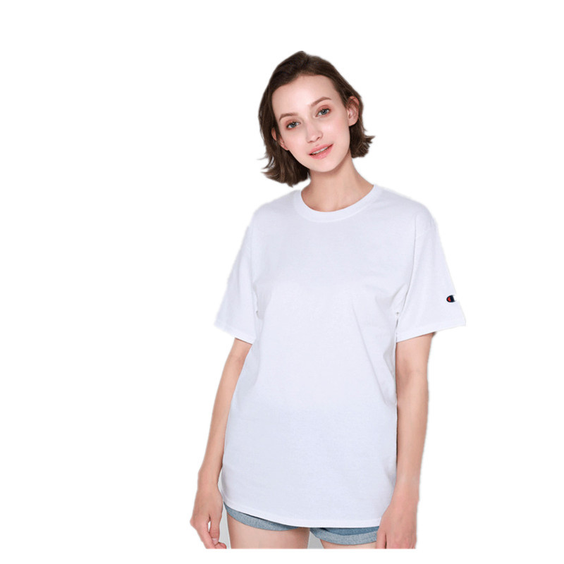 Champion 冠军美版男女明星同款袖口logo短袖T恤休闲情侣装 白色 T425-1