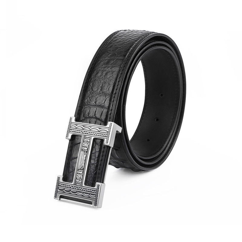 真皮头层牛皮腰带男生休闲礼物礼盒板扣男裤腰带鳄鱼皮男士皮带