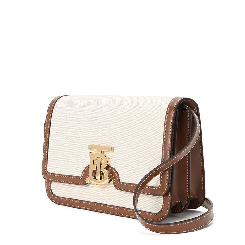 预订 BURBERRY TB 专属标识双色帆布拼皮革锁扣包单肩包斜挎包 小号 21*6*16CM图片