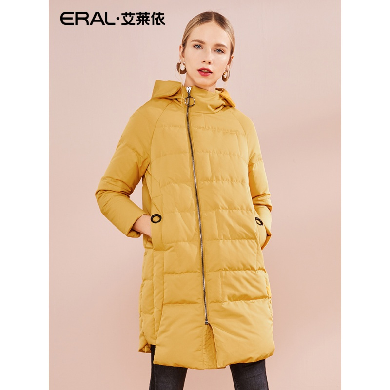 ERAL/艾莱依O2O2018冬新款斜襟立领羽绒服女连帽外套