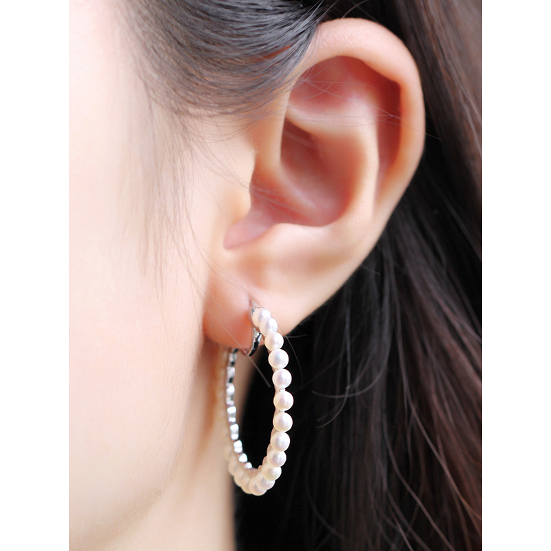 apmmonaco气质镶晶钻满圈小珍珠耳环925银耳饰时尚宴会穿耳坠女士首饰