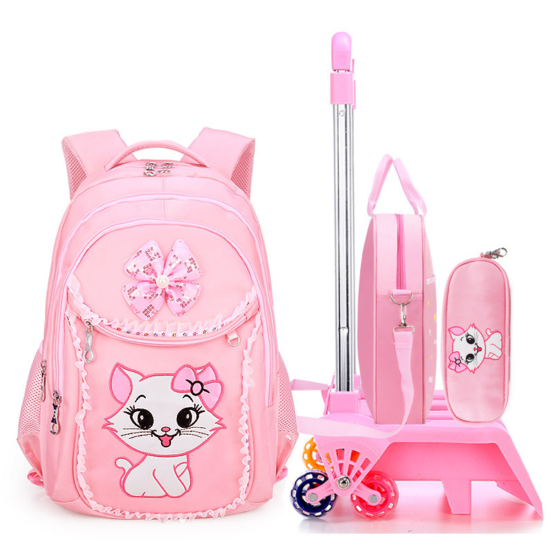 新款升级儿童拉杆书包女小学生1-3-6年级6-9-12岁三件套双肩背包