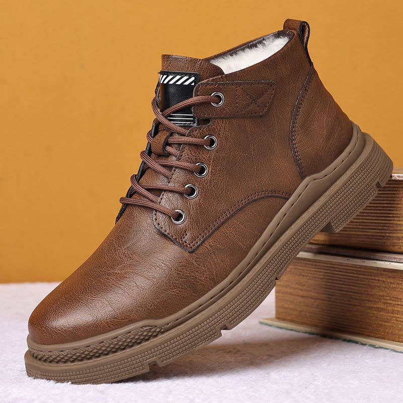 新款马丁靴男士工装中筒短靴英伦加绒潮流四季款高帮棉靴男鞋图片
